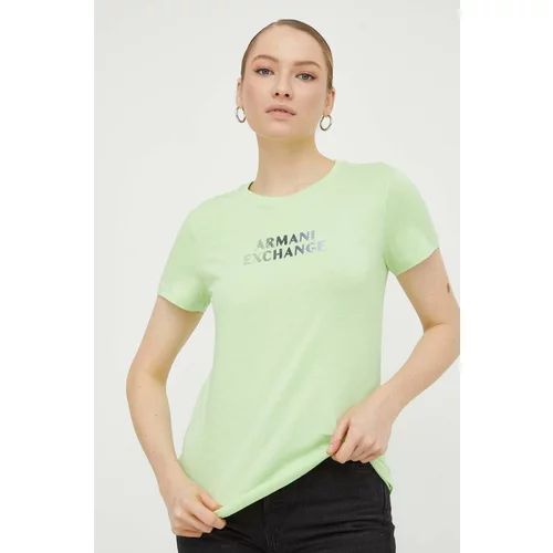Armani_Exchange Pamučna majica za žene, boja: zelena
