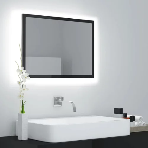 vidaXL LED kupaonsko ogledalo visoki sjaj sivo 60 x 8,5 x 37 cm drveno