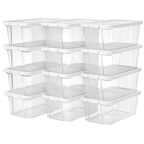 Songmics Komplet 12 škatel za čevlje Škatle za shranjevanje čevljev Škatle za shranjevanje čevljev prozorne s plastičnim pokrovom za čevlje za velikost 41 LSP12WT, (21313479) Cene