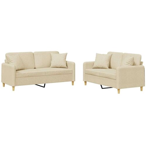  2-dijelni set sofa s jastucima krem od tkanine Slike