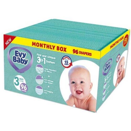 Evy Baby Pelene za bebe Box 3 Midi 5 - 9kg, 96kom, 3u1 Cene