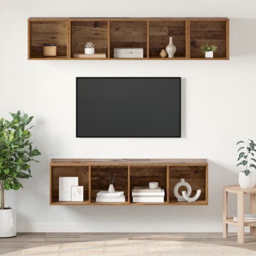 VidaXL Set TV komoda s pohranom 4 pcs Staro drvo 37 x 37 x 142.5 cm Slike