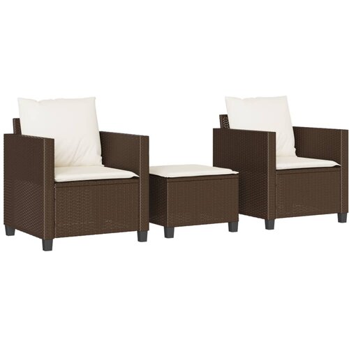 VidaXL 3-dijelni bistro set s jastucima smeđi od poliratana Slike