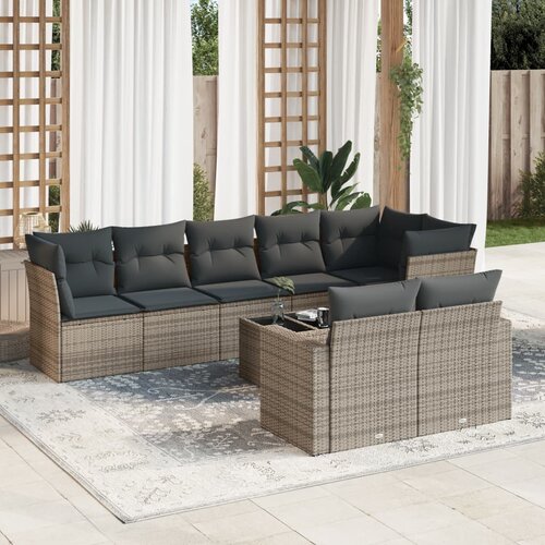 VidaXL 9-dijelni set vrtnih sofa od poliratana s jastucima sivi Slike
