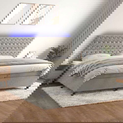  Box spring postelja z vzmetnico LED svetlo siva 200x200cm žamet, (20761282) Slike