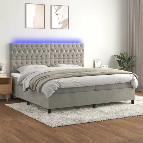  Box spring postelja z vzmetnico LED svetlo siva 200x200cm žamet, (20761282)