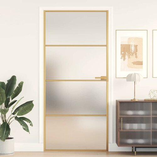 Sobna vrata tanka zlatna 93x201,5 cm kaljeno staklo i aluminij Slike