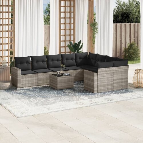 VidaXL 10-dijelni set vrtnih sofa poliratan s jastucima svijetlosivi Slike