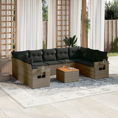 vidaXL 10-dijelni set vrtnih sofa od poliratana s jastucima sivi Cijene