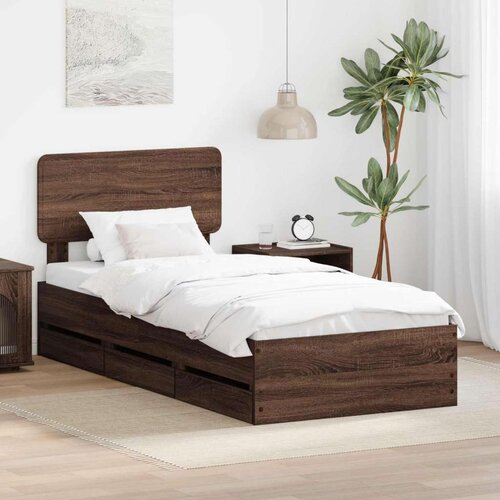vidaXL Konstrukcija postelje Rjav hrast 75 x 190 cm Inženirsko leseno, (5000113710) Cene