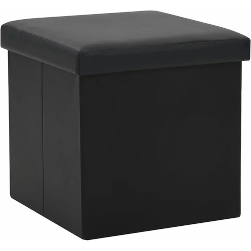 vidaXL Zložljiv stolček s prostorom za shranjevanje črno umetno usnje