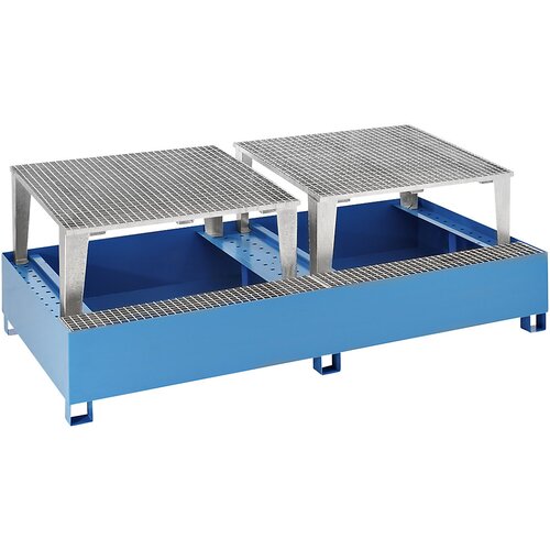 eurokraft basic Jeklena prestrezna kadica za cisterne IBC/KTC, za 2 cisterni po 1000 l, 2 odtočna nastavka, praškasto lakirana, modra RAL 5012 Cene