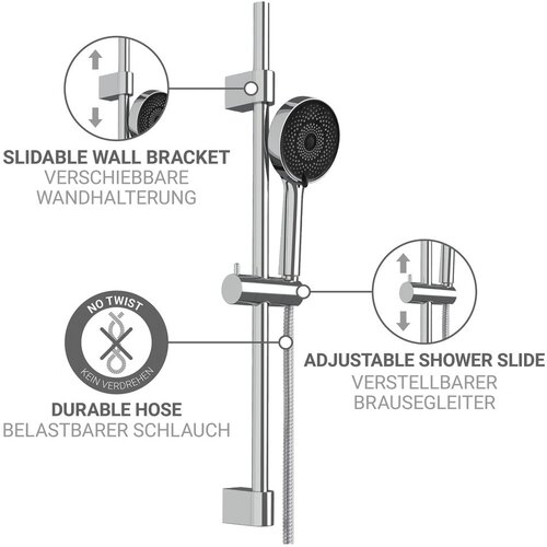 Wenko Tu&amp;scaron; garnitura iz nerjavečega jekla v srebrni barvi z ročno prho/z drsnim nosilcem 70 cm Softwater &amp;ndash; Slike