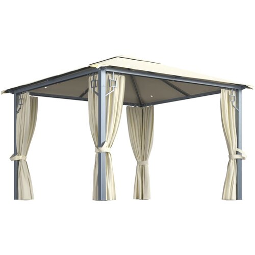 vidaXL Paviljon z zaveso in LED lučkami 3x3 m krem aluminij Cene