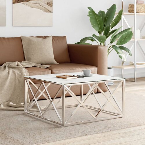 VidaXL Stolić za kavu srebrni 80x80x40 cm nehrđajući čelik i staklo Slike