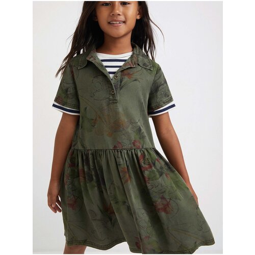 Desigual Khaki Girl Patterned Dress Mickey Camo Flower - Girls Slike