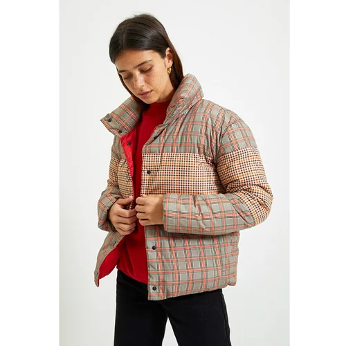 Trendyol Multicolor Oversize Stand Up Collar Checkered Down Jacket