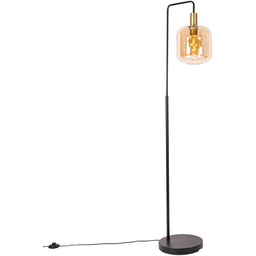 QAZQA Smart vloerlamp zwart met messing en amber glas incl. Wifi G95 - Zuzanna Cene