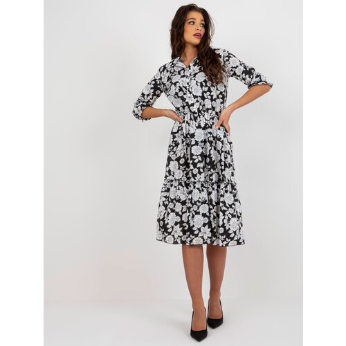 Fashionhunters Black and white floral midi dress with frills | ePonuda.com