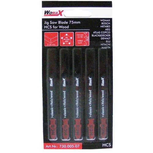 Womax Set listova testere za ubodne testere za drvo, 75 mm, 5 komada Cene