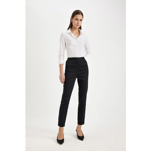 Defacto Cigarette Normal Waist Elastic Straight Leg Basic Plain Black Satin Trousers Slike