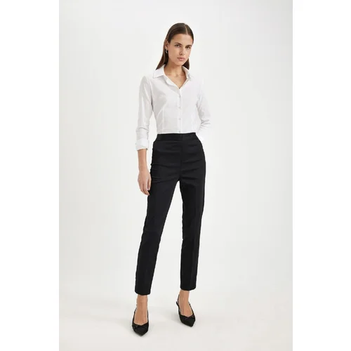 Defacto Cigarette Normal Waist Elastic Straight Leg Basic Plain Black Satin Trousers