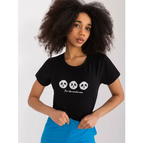 Fashion Hunters Black cotton T-shirt with pandas BASIC FEEL GOOD