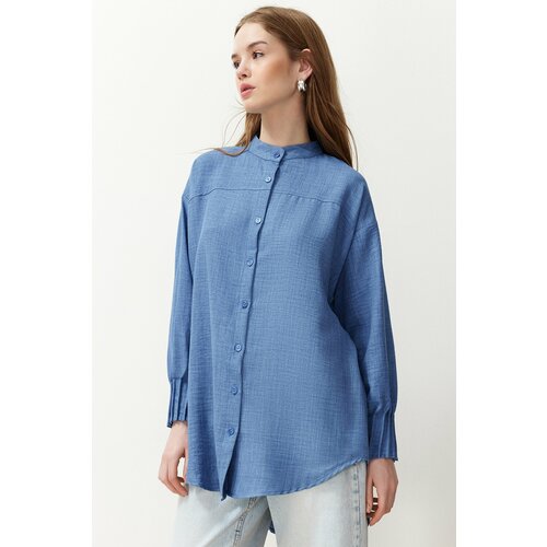 Trendyol Blue Linen Aerobin Woven Shirt Cene