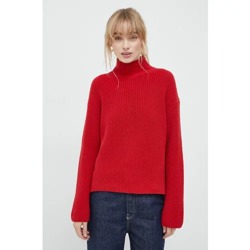 Marc O'Polo Pamučni pulover boja: crvena, topli, s poludolčevitom