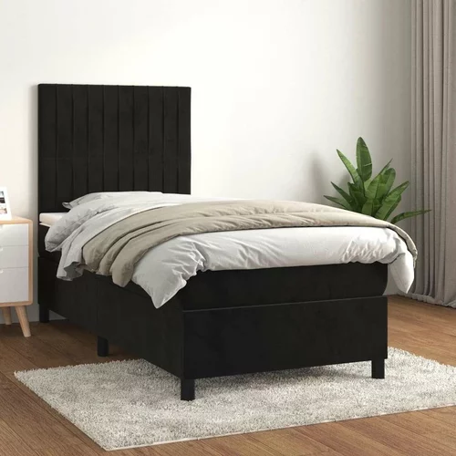Box spring postelja z vzmetnico črna 100x200 cm žamet, (20792012)