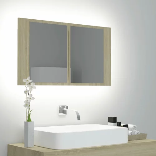 vidaXL LED kopalniška omarica z ogledalom sonoma hrast 80x12x45 akril, (20580210)