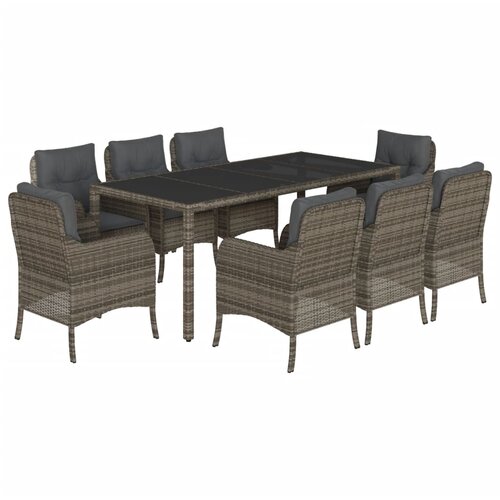  9-dijelni vrtni blagovaonski set sivi od poliratana Siva 190 cm table length Slike