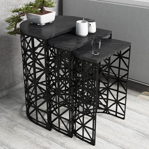 Hanah home Stil - Black Marble Black Nesting Table (3 Pieces) Cene