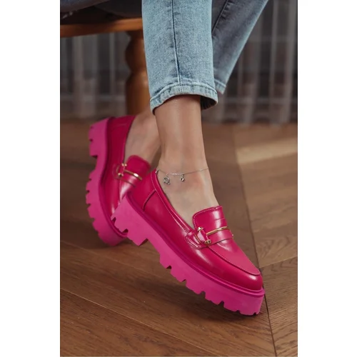 NİŞANTAŞI SHOES Hazel Fuchsia Matte Metallic Detail Thick Sole Women's Shoes.