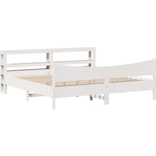 vidaXL Posteljni okvir z vzglavjem bel 200x200 cm trdna borovina, (21322174) Cene