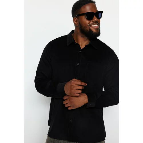 Trendyol Men's Black Regular Fit Single Pocket Corduroy Plus Size Shirt