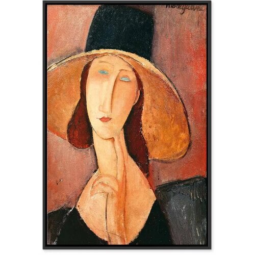  Slika - Amedeo Modigliani &amp;ndash; Portrait of Jeanne Hebuterne in a Large Hat 40x60 U crnom drvenom okviru Slike