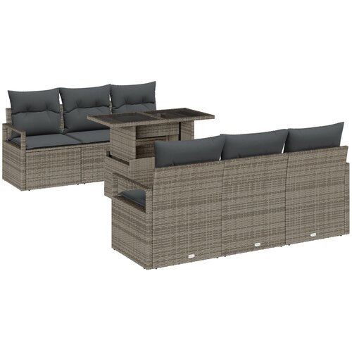 vidaXL 7-delni vrtni kavč set z blazinami siva poli ratan, 2-sedežna vrtna sofa z shrambo in blazinami siva poli ratan Cene