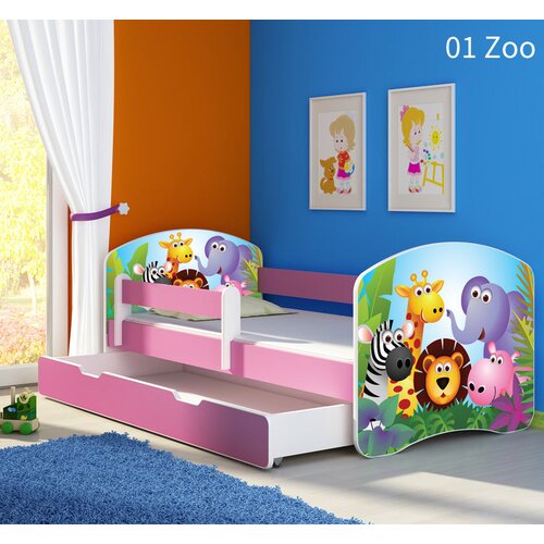  Dječji krevet ACMA s motivom, bočna roza + ladica 140x70 cm 01 Zoo Cene