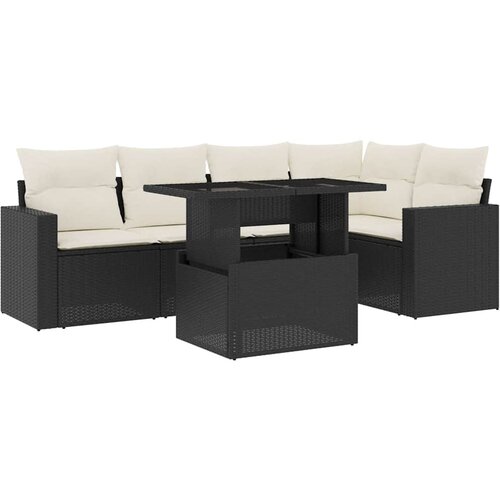  6-dijelni set vrtnih sofa s jastucima crni od poliratana Crna 100 x 55 x 73 cm Slike