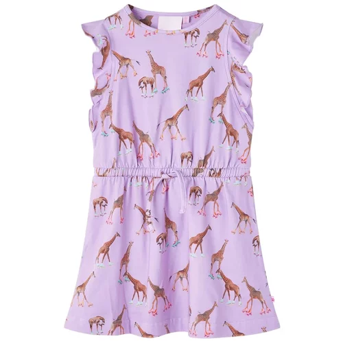 vidaXL Otroška obleka z naborki na rokavih in vrvico potisk žirafe lila 116