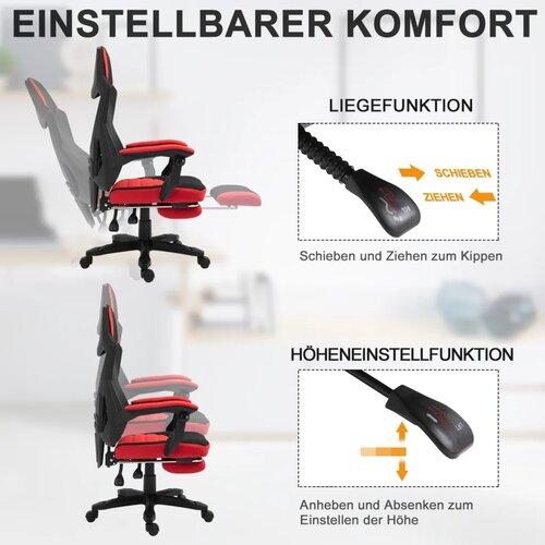  Ergonomska uredska i igraća stolica s osloncem za noge crno-crvena Slike