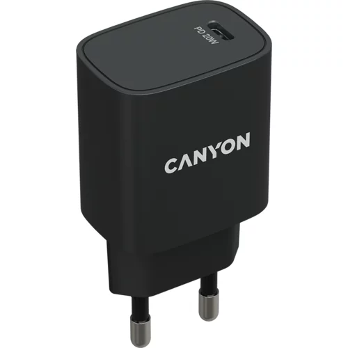 Canyon H-20, PD 20W Input: 100V-240V, Output: 1 port charge: USB-C:PD 20W (5V3A/9V2.22A/12V1.67A) , Eu plug, Over- Voltage , over-heated, over-current and short circuit protection Compliant with CE RoHs,ERP. Size: 80*42.3*30mm, 55g, Black - CNE-CHA20B02