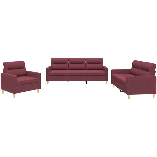  3-dijelni set sofa s jastucima crvena boja vina od tkanine Slike