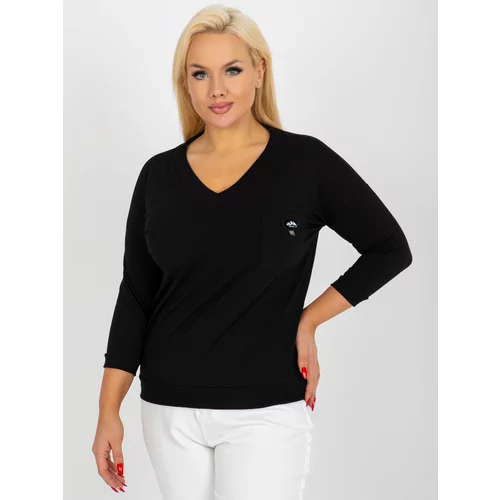 Fashion Hunters Black cotton blouse of larger size with pocket
