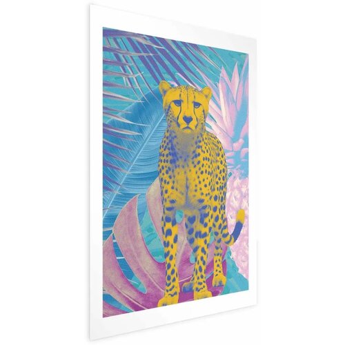  Plakat - Exotic Leopard - colorful portrait of a cheetah against tropical leaves 29.7x42 Bez okvira Cijene