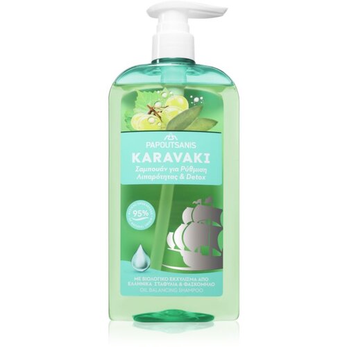 PAPOUTSANIS Karavaki Control &amp;amp; Detox &amp;scaron;ampon za mastno in suho lasi&amp;scaron;če 600 ml Slike