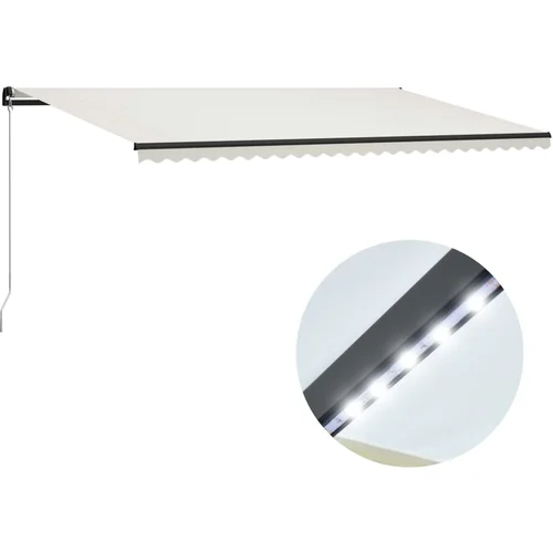 vidaXL Ročno zložljiva tenda LED 600x300 cm krem