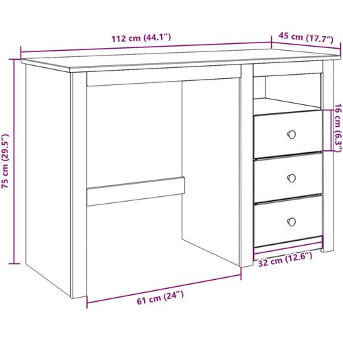 VidaXL Radni stol Panama 112 x 45 x 75 cm od masivne borovine Slike