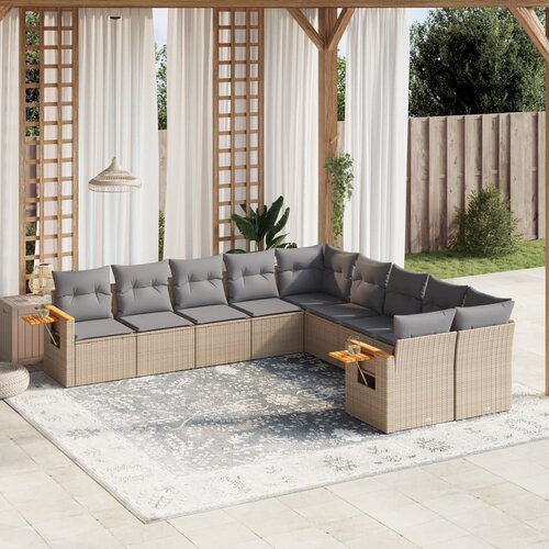 vidaXL 10-dijelni set vrtnih sofa s jastucima bež od poliratana Cijene